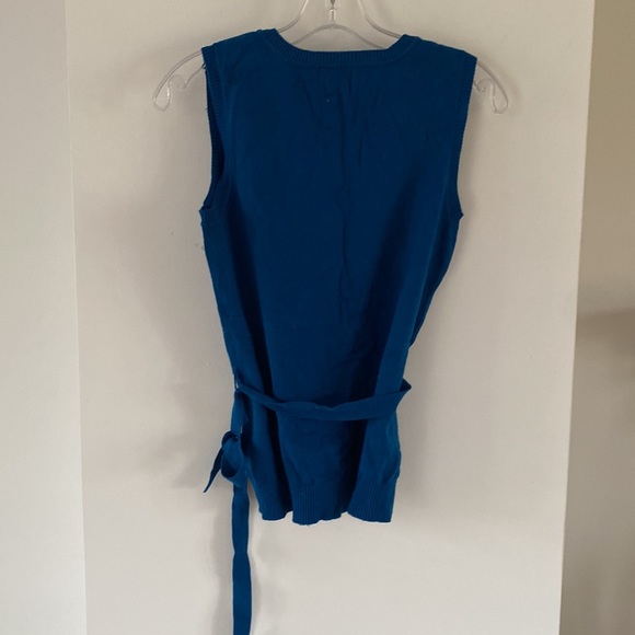 CLEO PETITES belted vest tank knit blue turquoise teal small - Picture 4 of 4